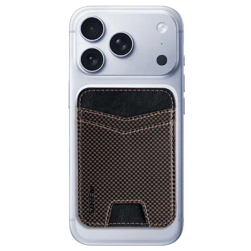 SUTENI S8 Checkered Pattern Phone Magnetic Card Holder RFID Blocking Cards Slot Ultra Thin Wallet - Brown