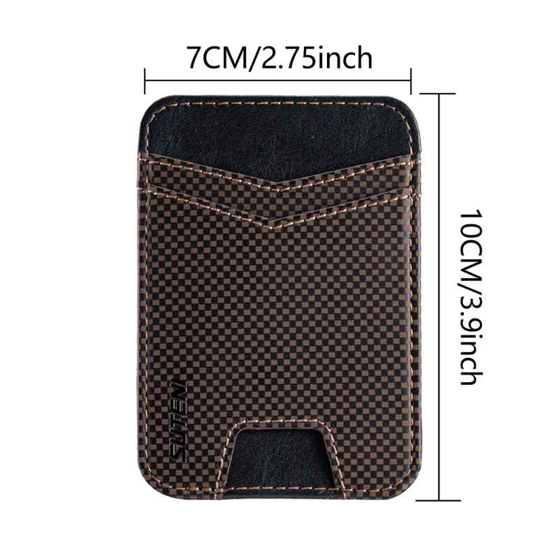 SUTENI S8 Checkered Pattern Phone Magnetic Card Holder RFID Blocking Cards Slot Ultra Thin Wallet - Brown