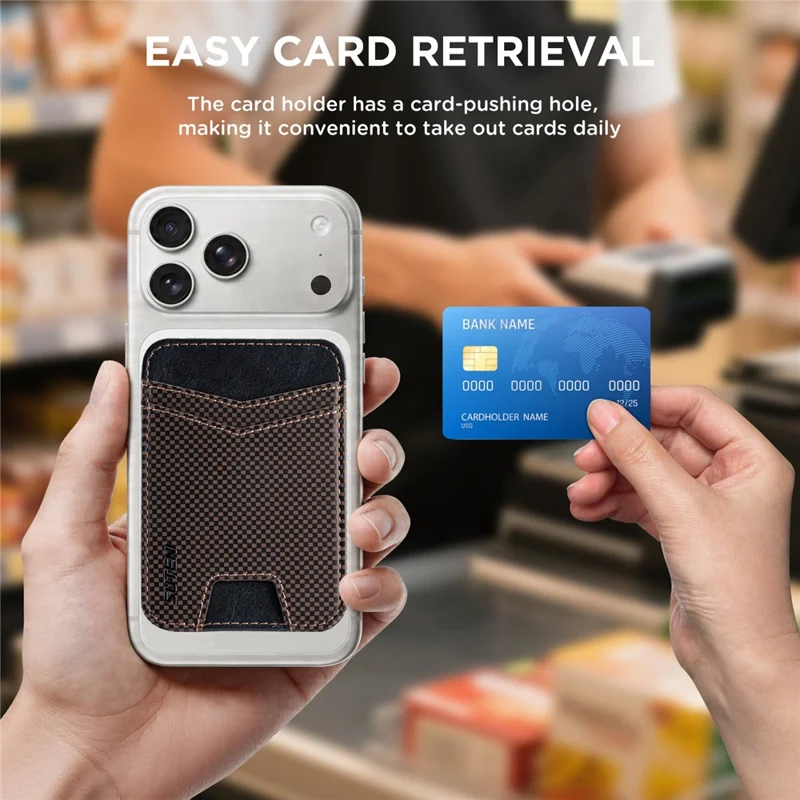 SUTENI S8 Checkered Pattern Phone Magnetic Card Holder RFID Blocking Cards Slot Ultra Thin Wallet - Brown