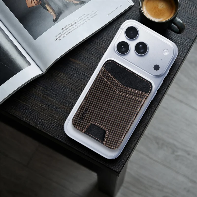 SUTENI S8 Checkered Pattern Phone Magnetic Card Holder RFID Blocking Cards Slot Ultra Thin Wallet - Brown