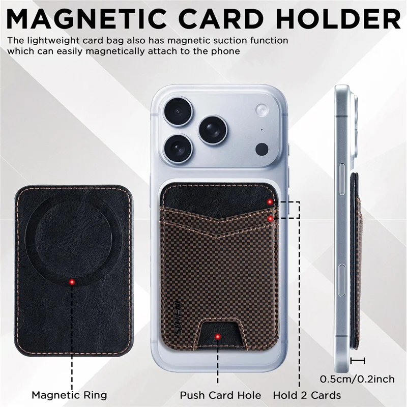SUTENI S8 Checkered Pattern Phone Magnetic Card Holder RFID Blocking Cards Slot Ultra Thin Wallet - Brown