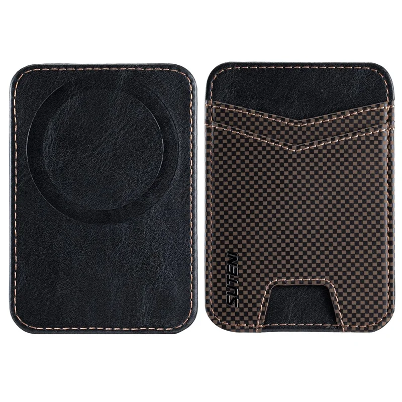 SUTENI S8 Checkered Pattern Phone Magnetic Card Holder RFID Blocking Cards Slot Ultra Thin Wallet - Brown