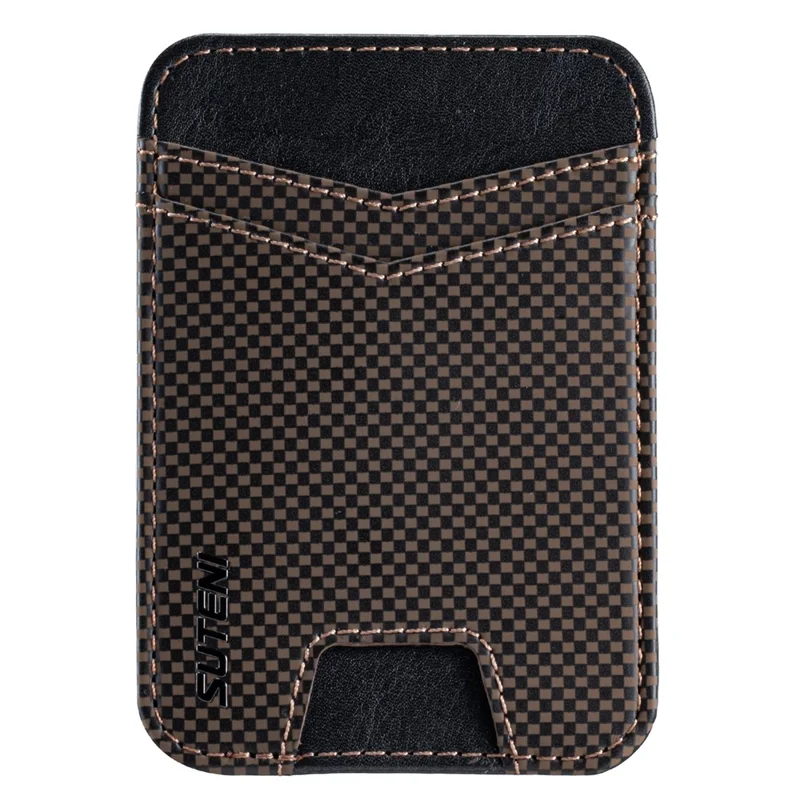 SUTENI S8 Checkered Pattern Phone Magnetic Card Holder RFID Blocking Cards Slot Ultra Thin Wallet - Brown