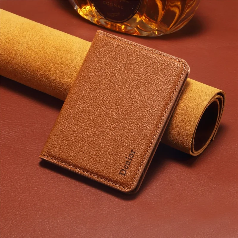 DENIOR V28 PU Leather Wallet for iPhone , Magnetic Card Holder Case Phone Back Cash Pocket - Brown