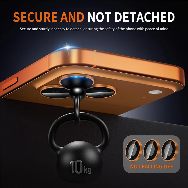 1Set For iPhone 17 Pro Camera Lens Film Tempered Glass CD Vein Metal Ring Rear Lens Protector - Orange