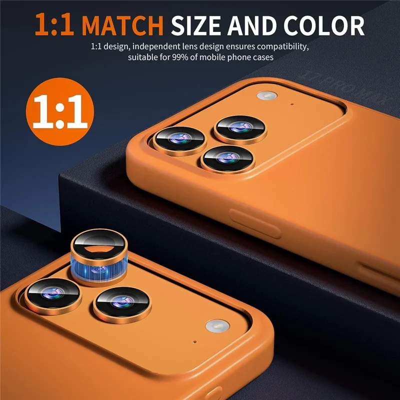 1Set For iPhone 17 Pro Camera Lens Film Tempered Glass CD Vein Metal Ring Rear Lens Protector - Orange