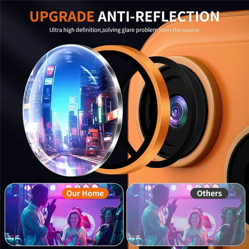 1Set For iPhone 17 Pro Camera Lens Film Tempered Glass CD Vein Metal Ring Rear Lens Protector - Orange