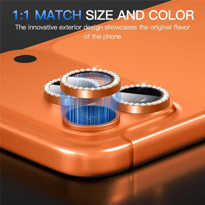 1Set For iPhone 17 Pro Camera Lens Protector Tempered Glass+Metal Ring Rhinestone Lens Film - Orange