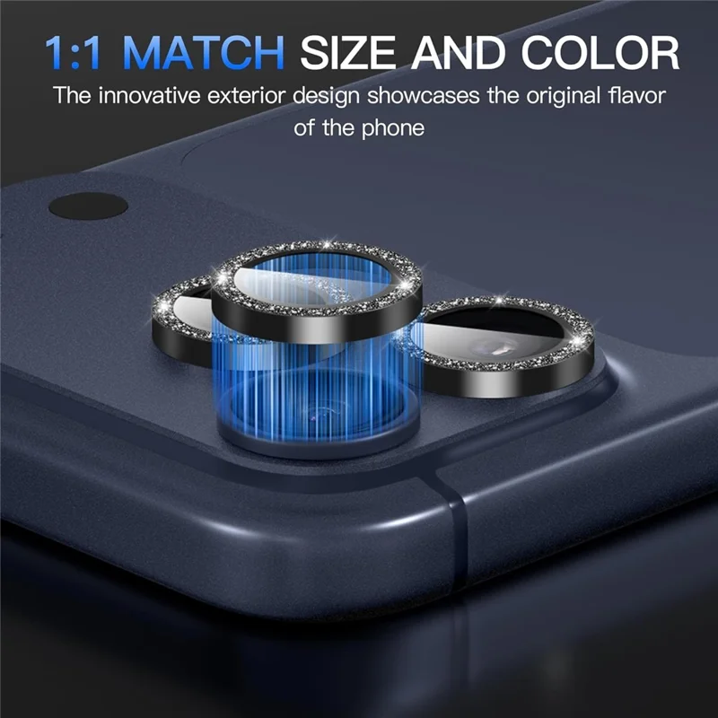 For iPhone 17 Pro Glitter Camera Lens Film Metal Ring+Tempered Glass Phone Lens Protector - Black