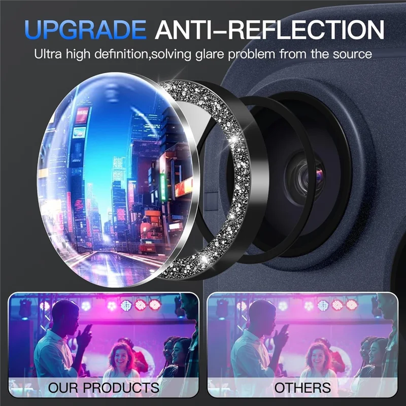 For iPhone 17 Pro Glitter Camera Lens Film Metal Ring+Tempered Glass Phone Lens Protector - Black