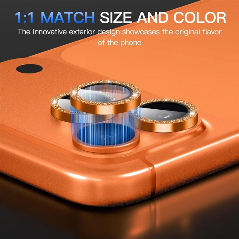 For iPhone 18 Pro Glitter Camera Lens Film Metal Ring+Tempered Glass Phone Lens Protector - Orange