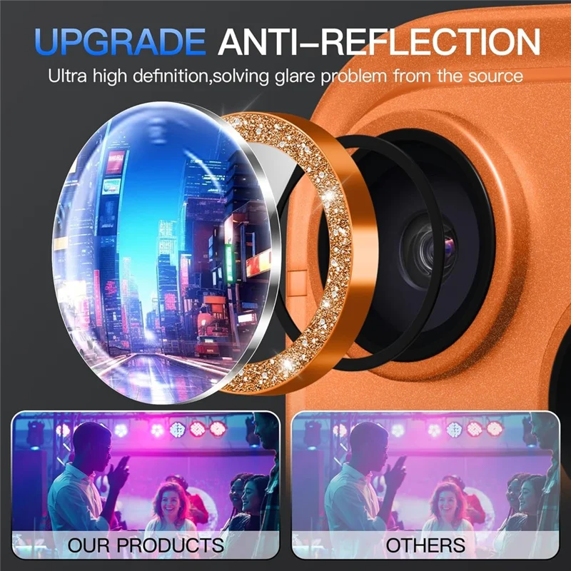 For iPhone 18 Pro Glitter Camera Lens Film Metal Ring+Tempered Glass Phone Lens Protector - Orange