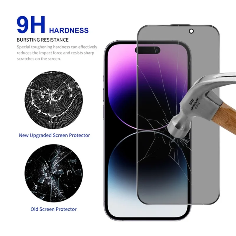 RURIHAI Voor iPhone 14 Pro Max Privacy Screen Protector AR Anti-reflecterend Hoog Aluminium-Silicium Glasfolie - Zwart