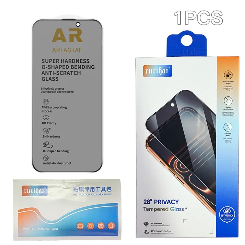RURIHAI Voor iPhone 14 Pro Max Privacy Screen Protector AR Anti-reflecterend Hoog Aluminium-Silicium Glasfolie - Zwart