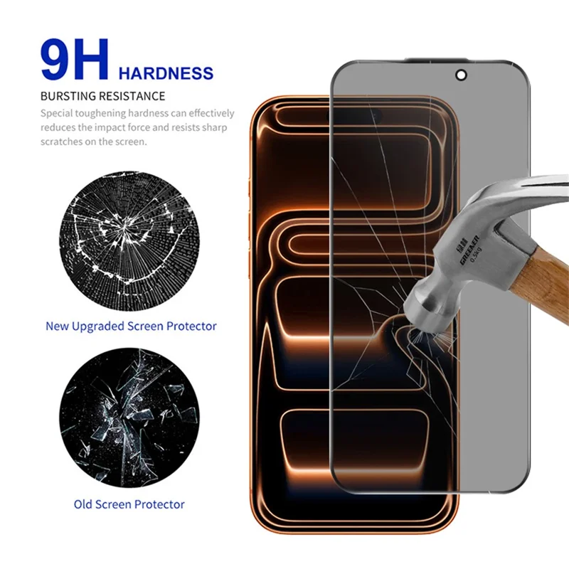 RURIHAI For iPhone 17 Pro Max Privacy Screen Protector AR Anti-Reflective High Aluminium-Silicon Glass Film - Black