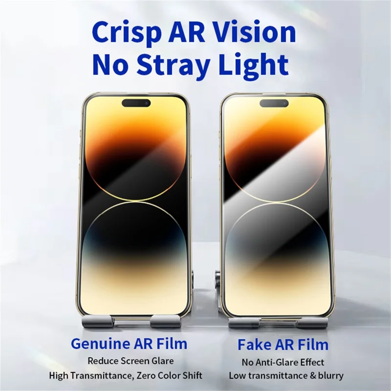 RURIHAI For iPhone 14 Pro Full Screen Protector AR Anti-Reflective HD Clear Tempered Glass Flim - Transparent