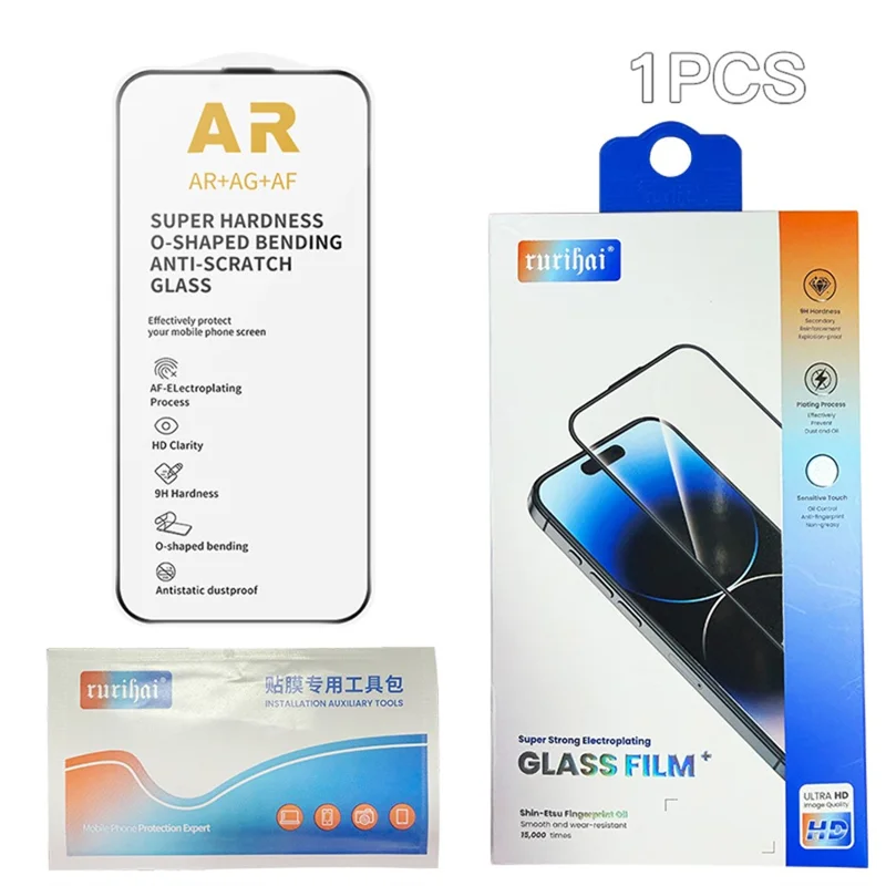 RURIHAI For iPhone 15 Plus  /  16 Plus Full Screen Protector AR Anti-Reflective HD Clear Tempered Glass Flim - Transparent