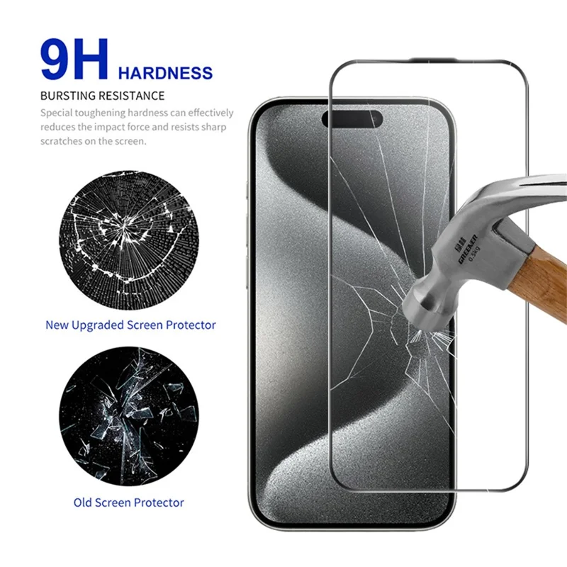 RURIHAI For iPhone 15 Pro Full Screen Protector AR Anti-Reflective HD Clear Tempered Glass Flim - Transparent