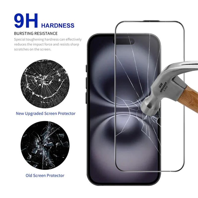 RURIHAI For iPhone 15  /  16 Full Screen Protector AR Anti-Reflective HD Clear Tempered Glass Flim - Transparent