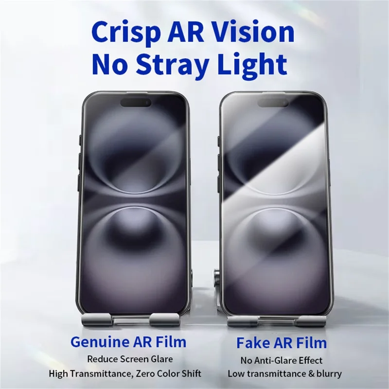RURIHAI For iPhone 15  /  16 Full Screen Protector AR Anti-Reflective HD Clear Tempered Glass Flim - Transparent