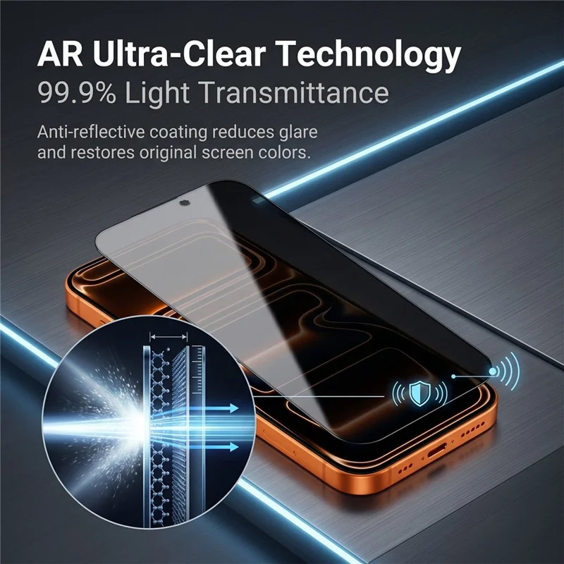 For iPhone 17 Pro Max Privacy Screen Protector AR Anti-Reflective High Aluminium-silicon Glass Anti-Spy Film