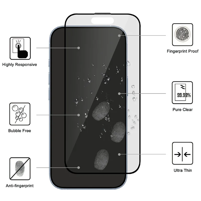 For iPhone 16 Pro Max AGC Glass Screen Protector Silk Printing Matte Full Glue Full Cover Film - Black