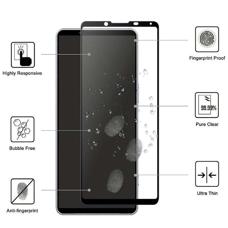 Защитное стекло AGC для Sony Xperia 1 VIII с черным краем, полный клей, полное покрытие
