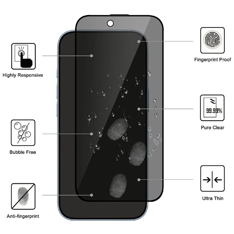 For iPhone 18 Pro Tempered Glass Screen Protector 2.5D Arc Edge Anti-Spy Film
