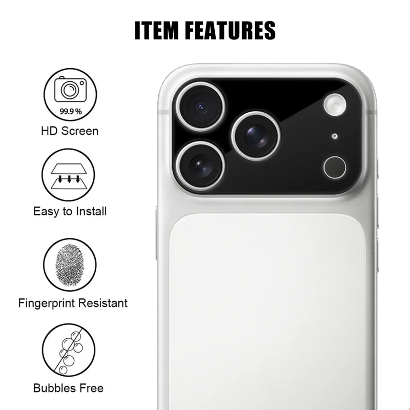 For iPhone 18 Pro Full Cover Camera Lens Protector Silk Print HD Anti Fingerprint AR Tempered Glass Lens Film - Black - 2