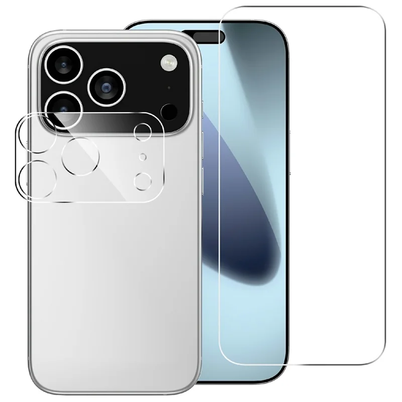 Protector de Pantalla de Vidrio Templado Transparente para iPhone 18 Pro Max, Película Antiestallido (NO Cobertura Completa) + Protector de Lente de Cámara de Cobertura Completa - Transparente