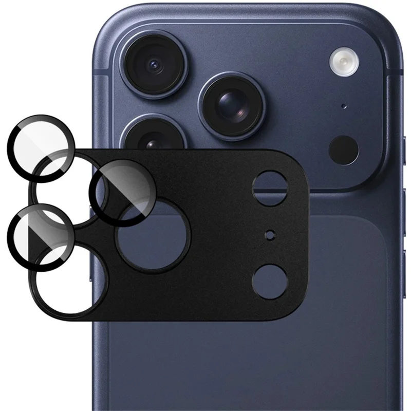 IMAK For iPhone 18 Pro Camera Lens Film Metal Lens Cap + Tempered Glass Lens Protector - Black - 1