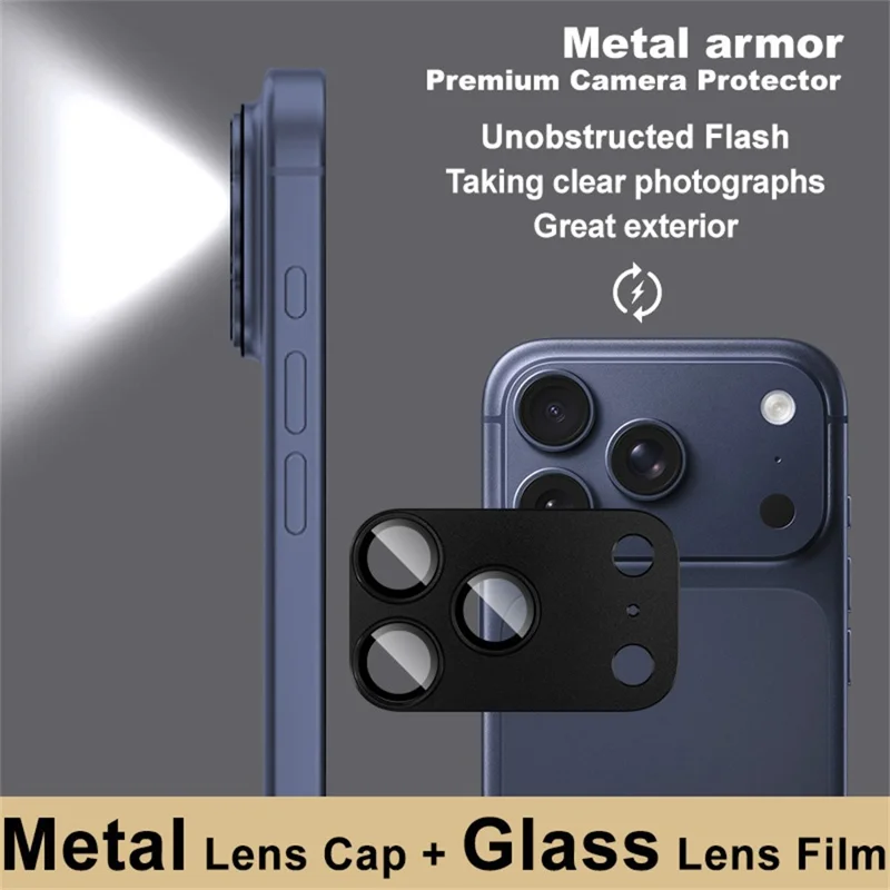 IMAK For iPhone 18 Pro Camera Lens Film Metal Lens Cap + Tempered Glass Lens Protector - Black - 4