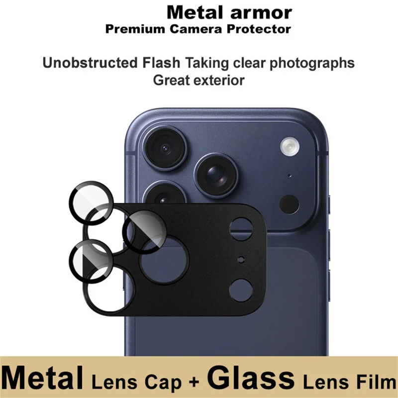 IMAK For iPhone 18 Pro Camera Lens Film Metal Lens Cap + Tempered Glass Lens Protector - Black - 5