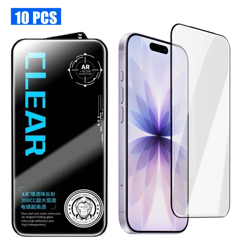 For iPhone 18 10Pcs Screen Protector AR Anti-Reflection High Aluminium-silicon Glass Silk Printing Clear Film - Transparent - 1
