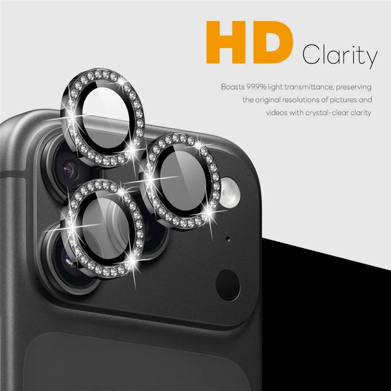 NORTHJO For iPhone 18 Pro  /  18 Pro Max Camera Lens Protector Rhinestone Ring Tempered Glass Lens Film (Complete Coverage) - Black