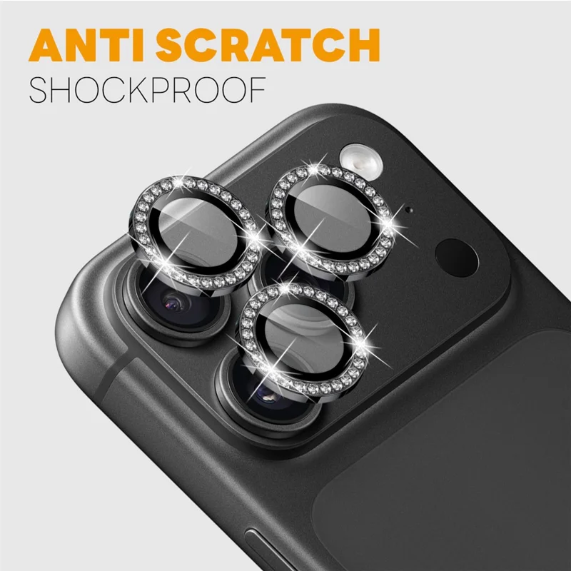 NORTHJO For iPhone 18 Pro  /  18 Pro Max Camera Lens Protector Rhinestone Ring Tempered Glass Lens Film (Complete Coverage) - Black