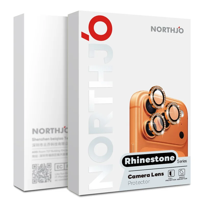 NORTHJO For iPhone 18 Pro  /  18 Pro Max Camera Lens Protector Rhinestone Ring Tempered Glass Lens Film (Complete Coverage) - Black