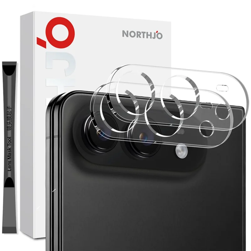 NORTHJO 2Pcs For iPhone Fold Tempered Glass Camera Lens Protector Clear 3D Integrated Full Coverage - Transparent
