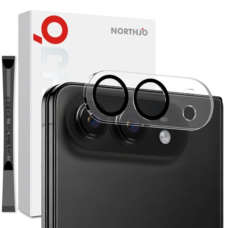 NORTHJO For iPhone Fold Silk Printing Camera Lens Protector Tempered Glass HD Clear 3D Full Coverage - Black