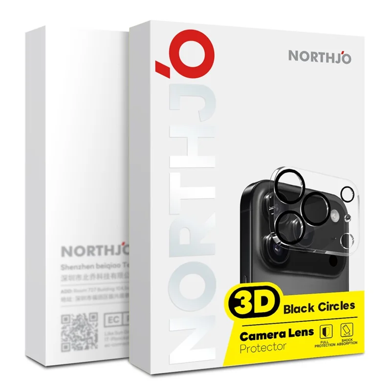 NORTHJO For iPhone Fold Silk Printing Camera Lens Protector Tempered Glass HD Clear 3D Full Coverage - Black