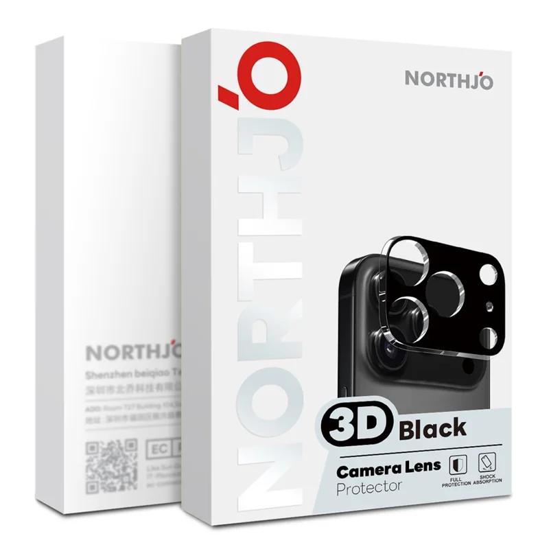 NORTHJO For iPhone Duo Camera Lens Protector Silk Printing 3D Clear Full Screen Tempered Glass Lens Film - Black