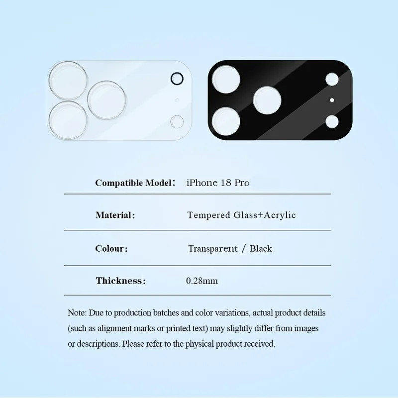 LEREACH For iPhone 18 Pro Camera Lens Protector 3D Full Coverage Tempered Glass Acrylic One-Piece Lens Film - Transparent