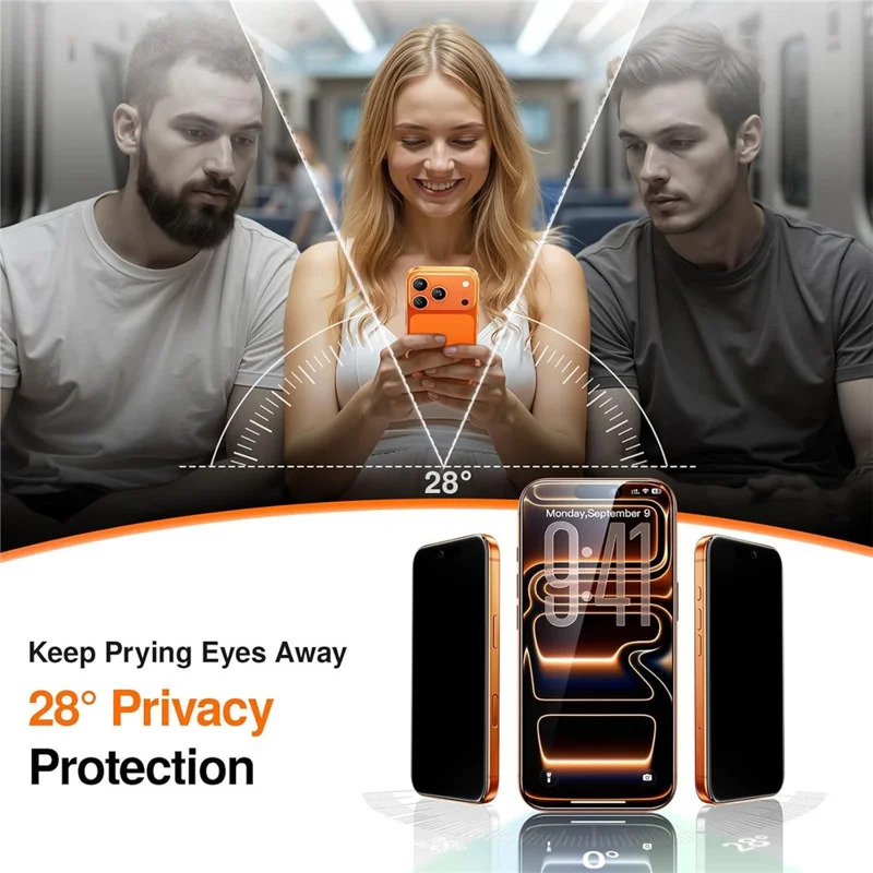 For iPhone 18 Pro Max Privacy Screen Protector 28 Degree Silk Printing High Aluminium-silicon Glass Film with Auto Dust-Elimination Installation - Black - 2