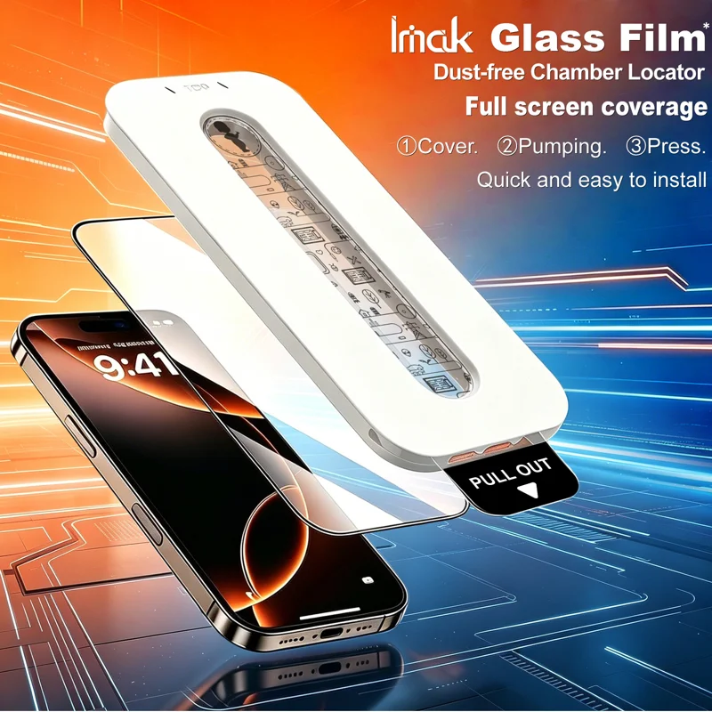IMAK for iPhone 18 Pro 3Pcs Tempered Glass Full Screen Protector Full Glue Film with Dust-free Installation Tool - Black - 3