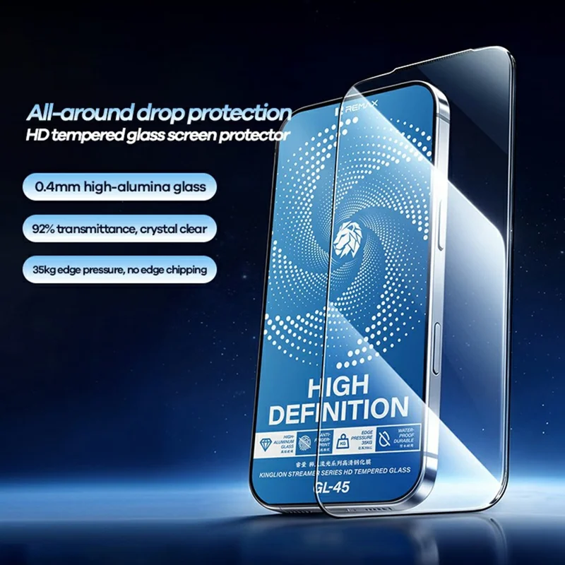 REMAX GL-45 For iPhone 16  /  15 Screen Protector HD Full Coverage 0.4mm High Aluminium-Silicon Glass Film - Transparent