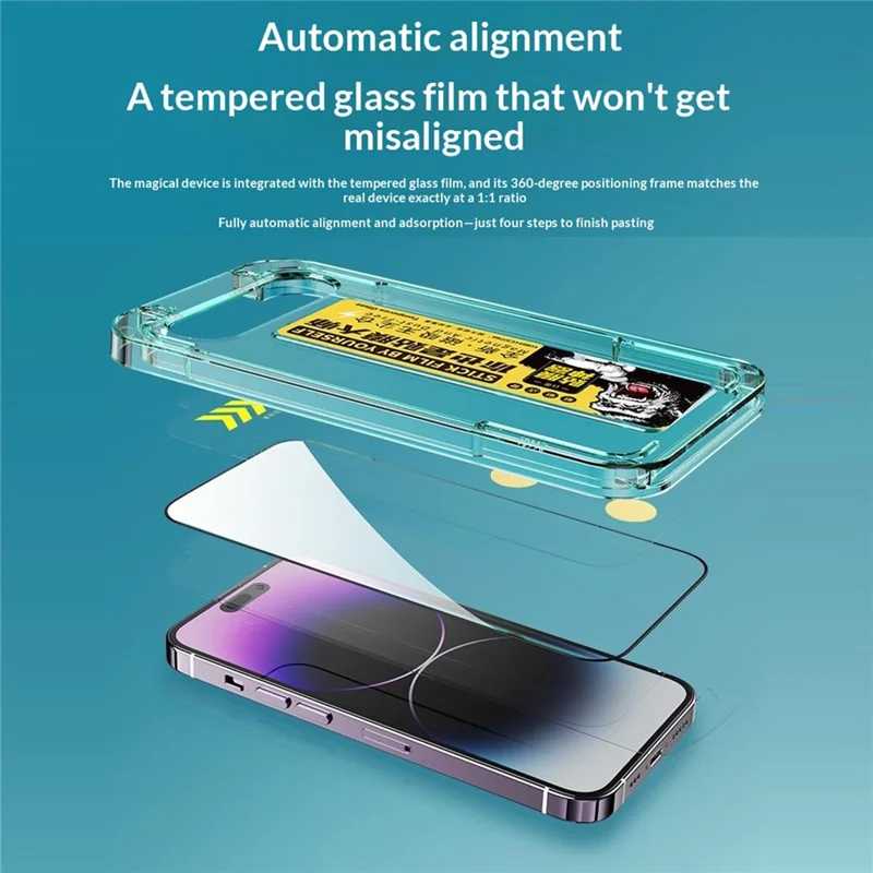WEKOME WTP-034 For iPhone 18 Pro  /  17 Pro Screen Protector 0.33mm Full Coverage High Aluminium-Silicon Glass Film with Automatic Alignment Dust-Free Tool - Transparent