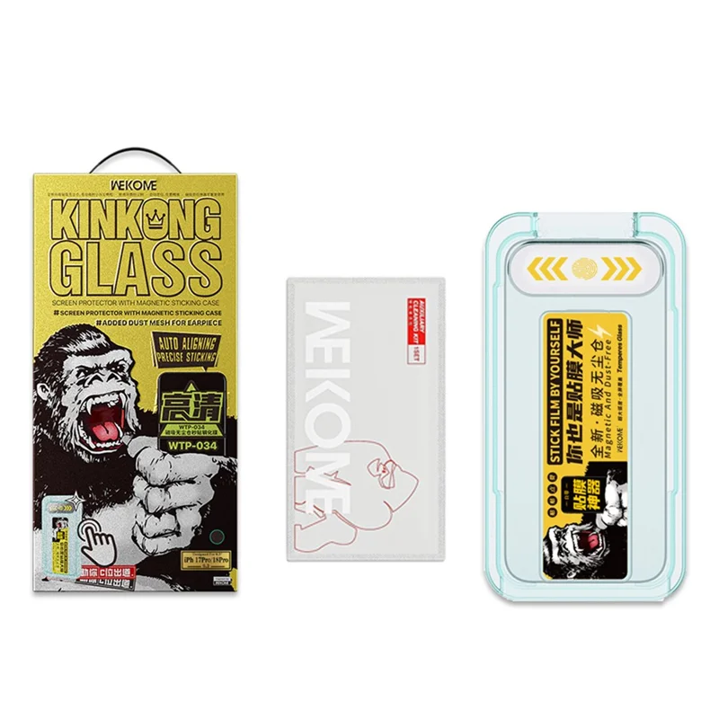 WEKOME WTP-034 For iPhone 18 Pro  /  17 Pro Screen Protector 0.33mm Full Coverage High Aluminium-Silicon Glass Film with Automatic Alignment Dust-Free Tool - Transparent