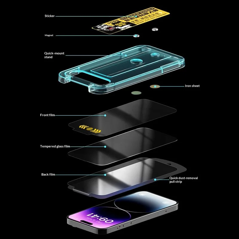 WEKOME WTP-034 for iPhone 17 Pro Max Anti-Spy Screen Protector 0.33mm Full Coverage Privacy High Aluminium-Silicon Glass Film with Automatic Alignment Dust-Free Tool - Black