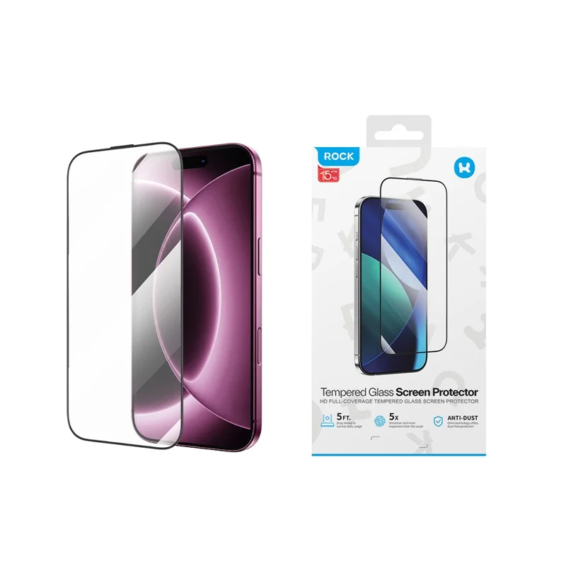 ROCK for iPhone 18 Pro Max Tempered Glass Full Screen Protector Silk Printing Ultra Clear Full Glue Film - Transparent