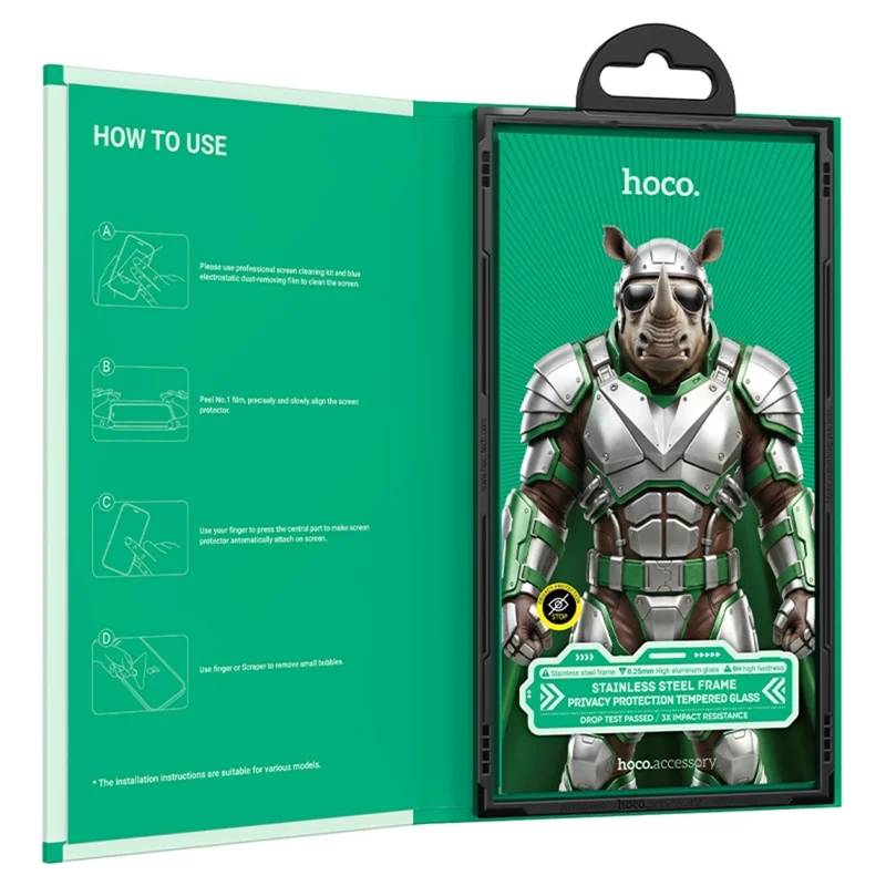 HOCO A44 for iPhone 18 Pro Max Privacy Screen Protector Full Coverage High Aluminium-silicon Glass + Stainless Steel Frame Anti-Peeping Film - Silver